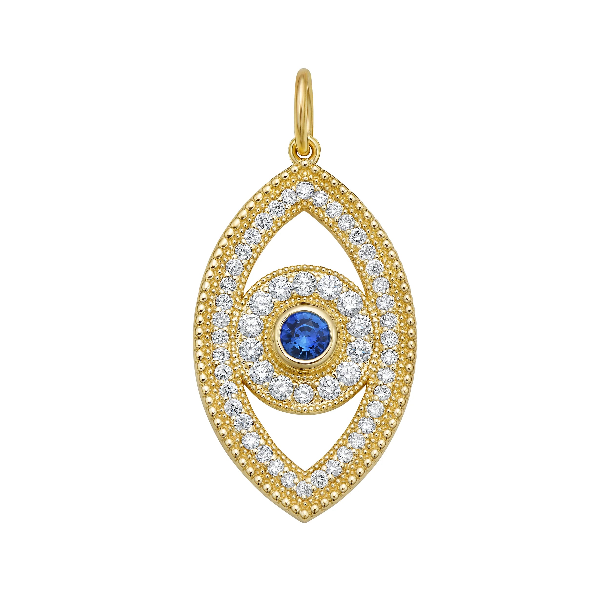Beaded Diamond and Sapphire Evil Eye Charm
