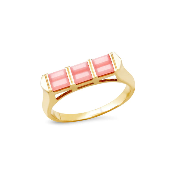 Double Baguette Stackable Pink Opal Ring