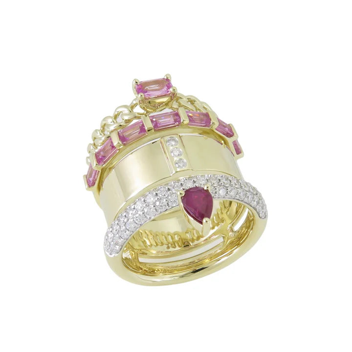 Type Stack Pave Ruby-Pink Sapphire Ring