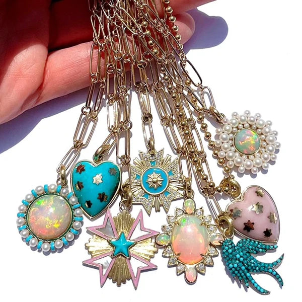 14K Gold Mother of Pearl Turquoise & Enamel Emmeline Charm