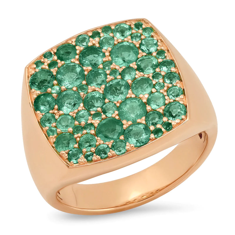 Emerald Cushion Signet Ring
