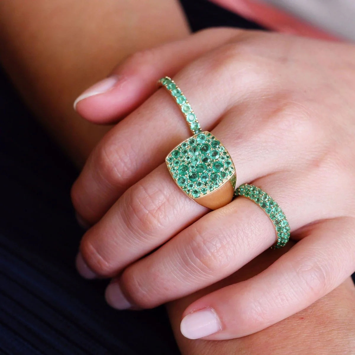 Emerald Cushion Signet Ring