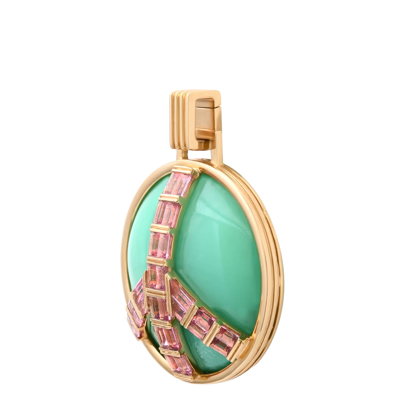 Grandsize Peace Pendant in Chrysoprase and Pink Tourmaline