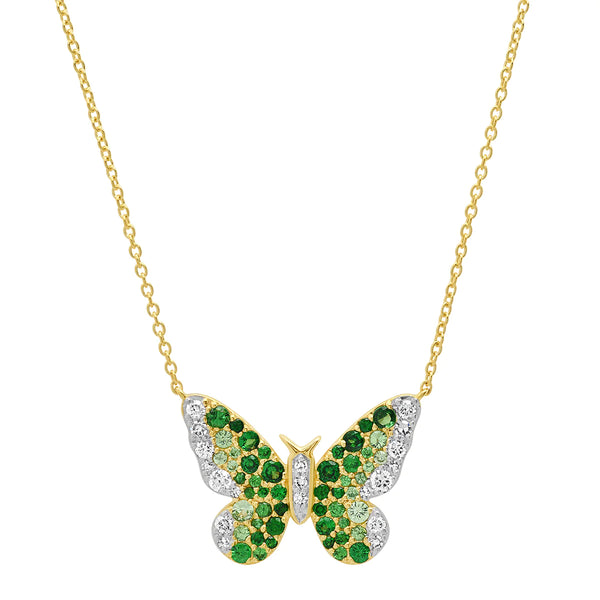 Green and Diamond Ombré Butterfly Necklace
