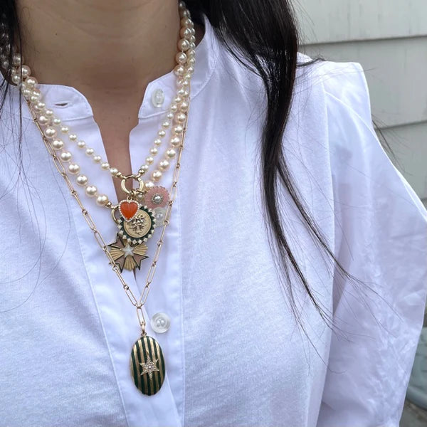 14K Gold Gemstone & Green Enamel Lillian Locket