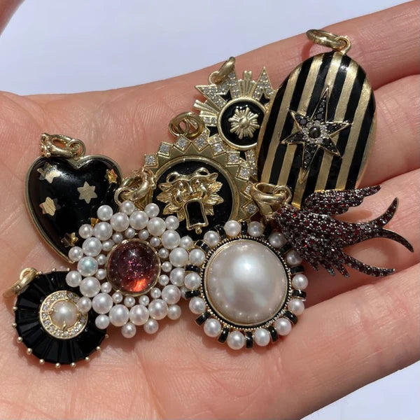 14K Gold Diamond & Black Enamel Guardian Lion Mabel Medallion