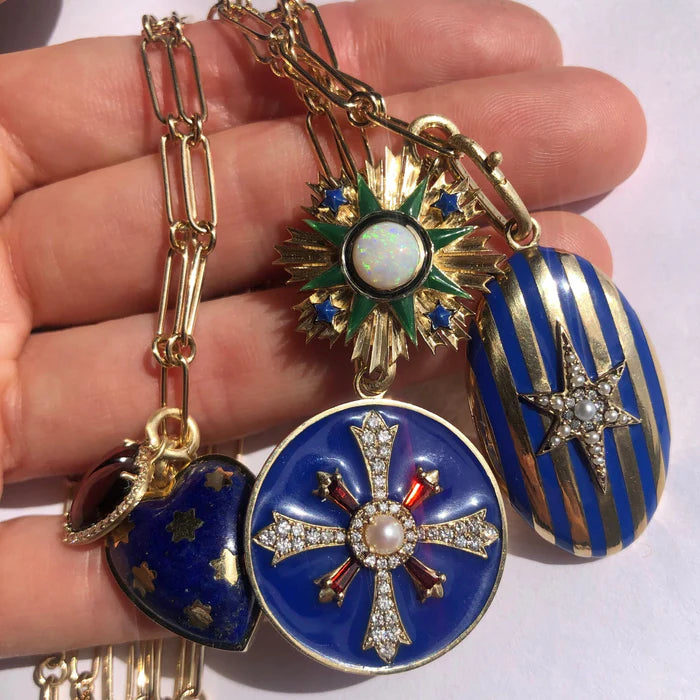 14K Gold Gemstone and Enamel Emblem Rosa Charm