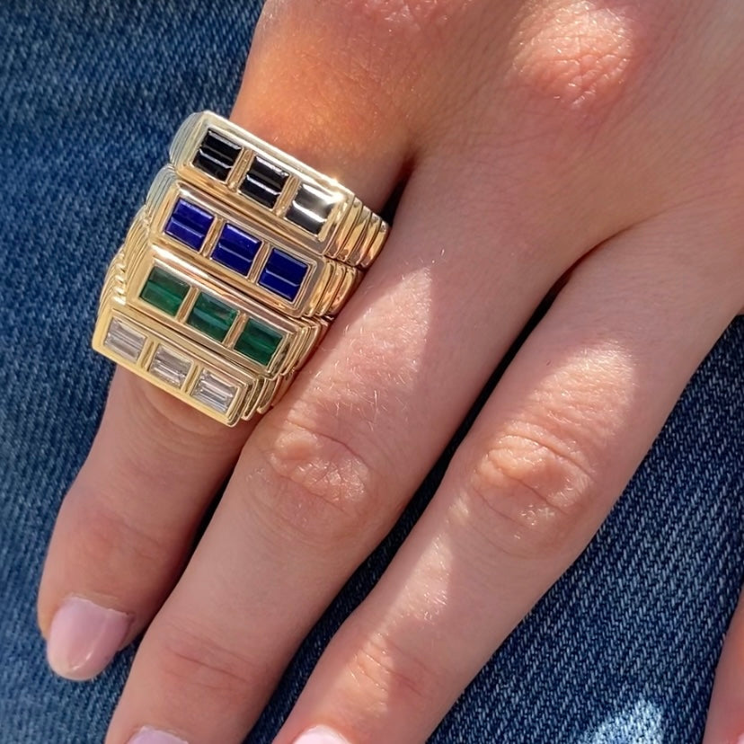 Fluted Colorblock Ring in Onyx