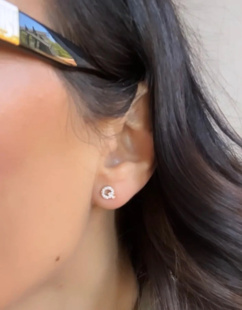 Mini diamond letter stud earring