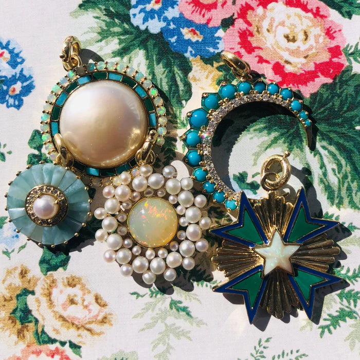 14K Gold Opal Malachite & Enamel Emmeline Charm