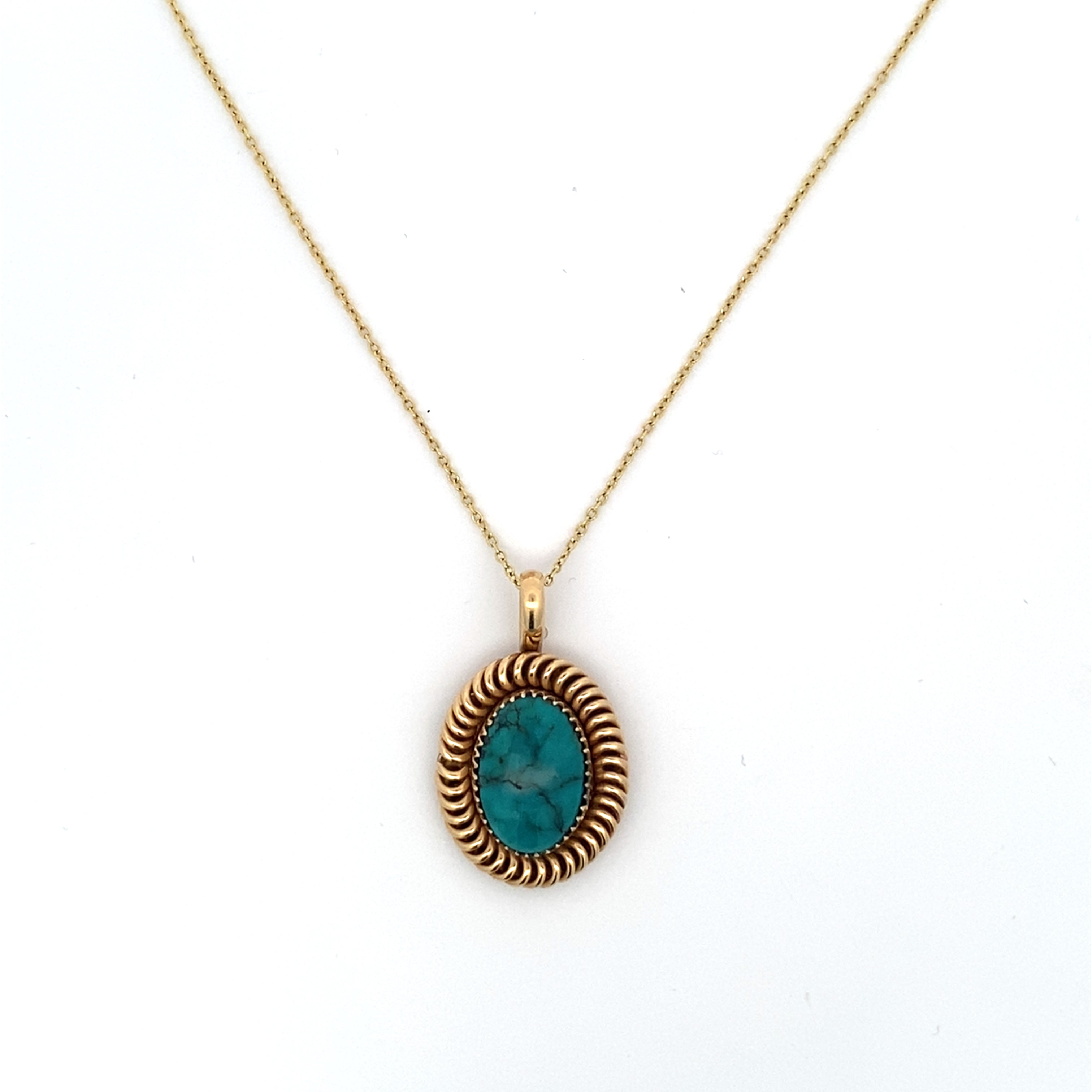 Vintage 1960s Turquoise Pendant Necklace in 14K Yellow Gold