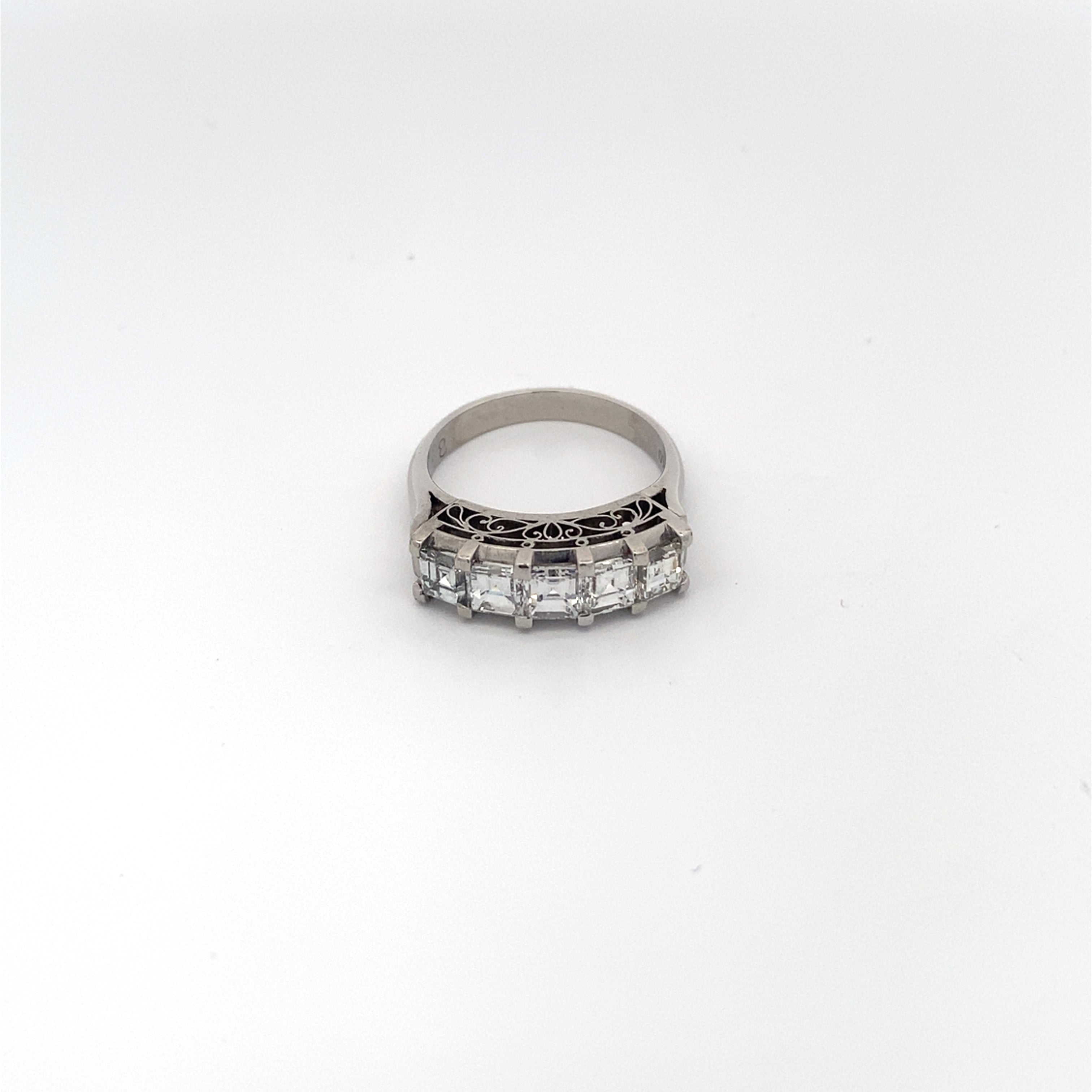 1950s Platinum Princess-Cut Diamond Ring