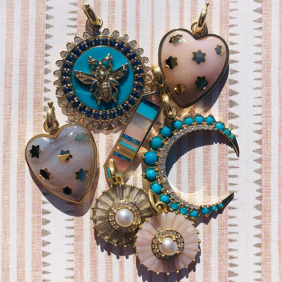 14K Gold Diamond & Turquoise Crescent Moon Estelle Charm