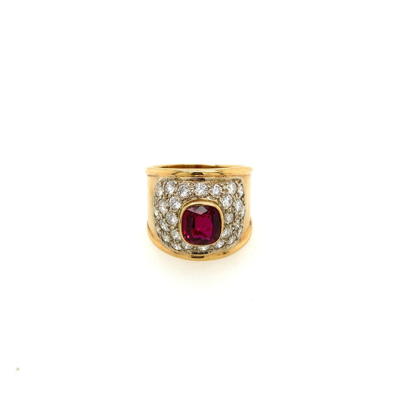 1980s 18k Ruby and Diamond Ring