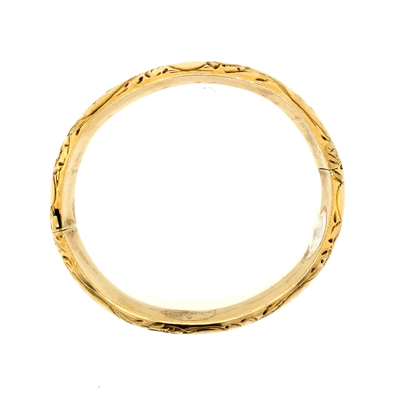 Victorian 14k Yellow Gold Engraved Floral Bangle