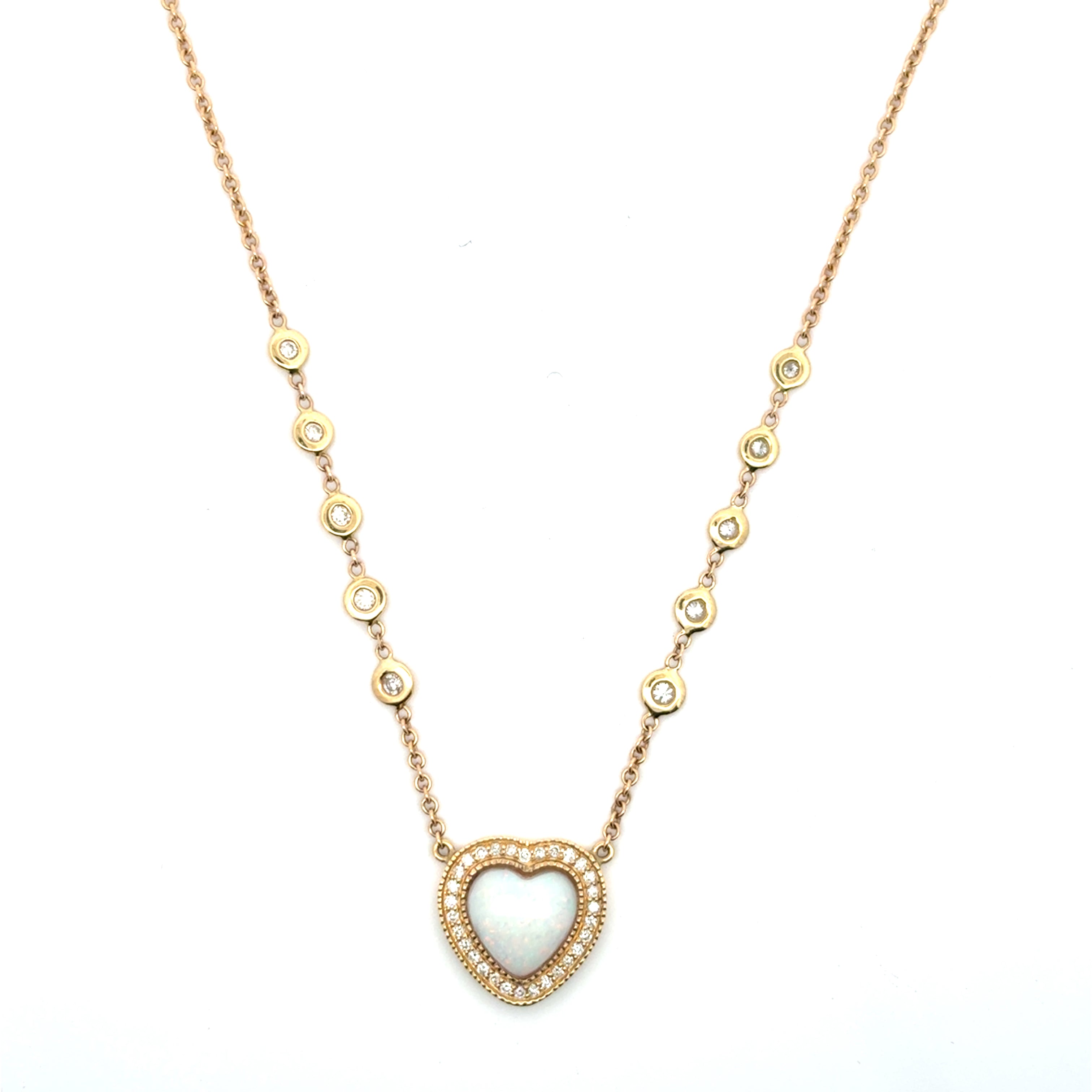 Small White Opal Heart With Pave Border