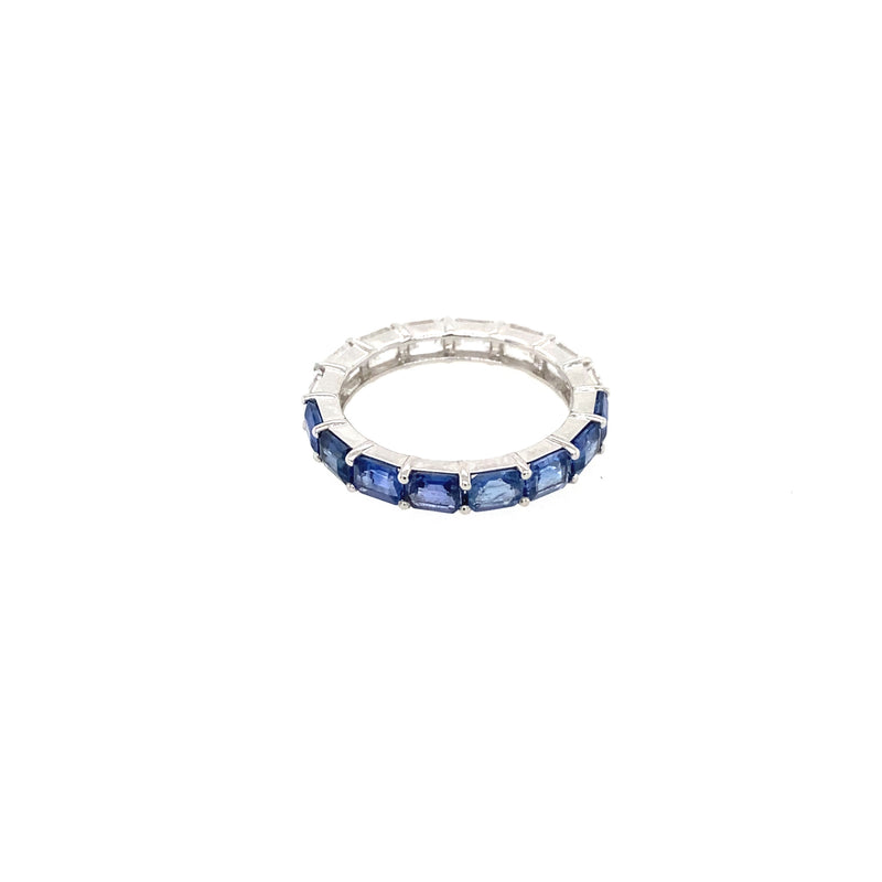 Midnight Blue Sapphire And Diamond Emerald Cut Half-Half Ring