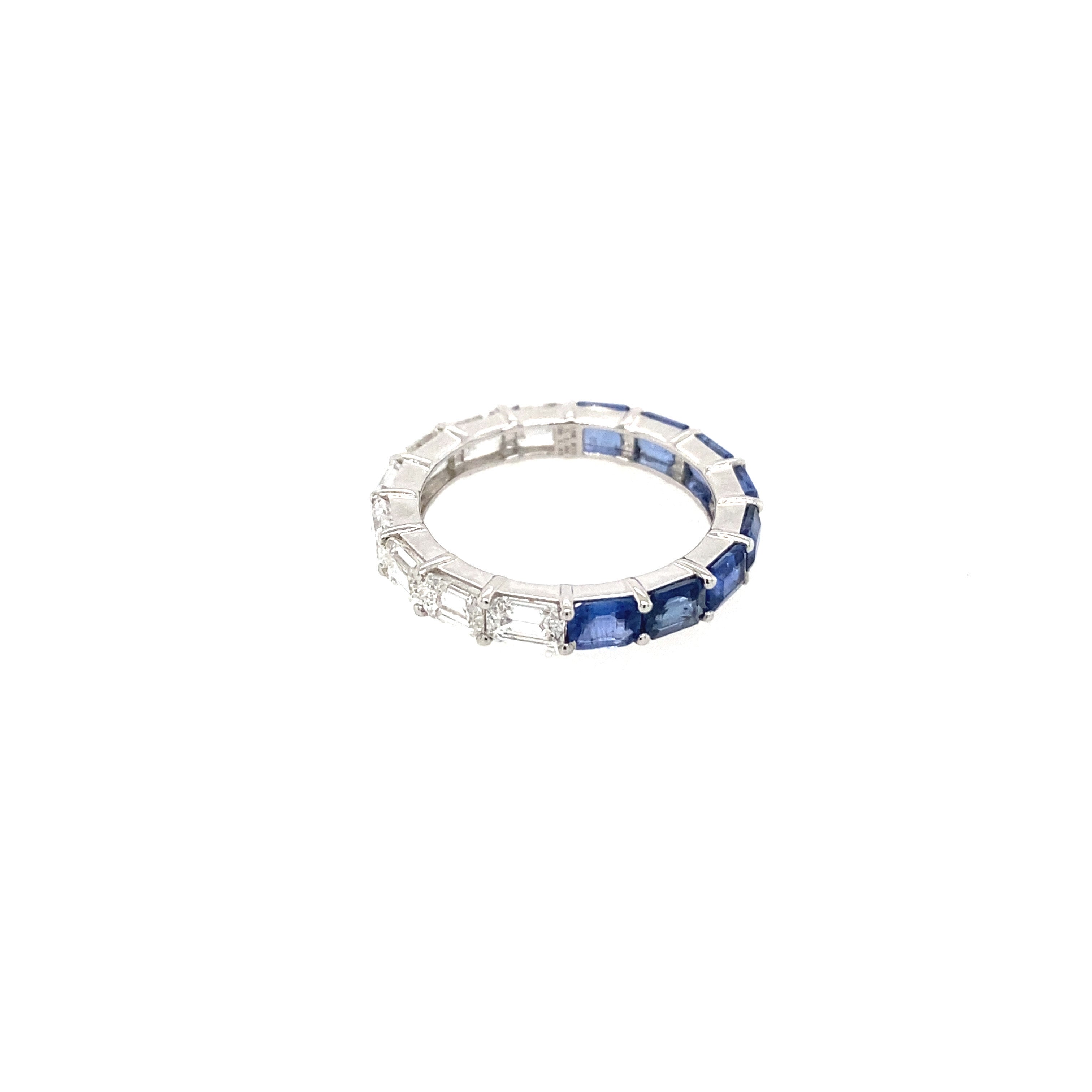 Midnight Blue Sapphire And Diamond Emerald Cut Half-Half Ring