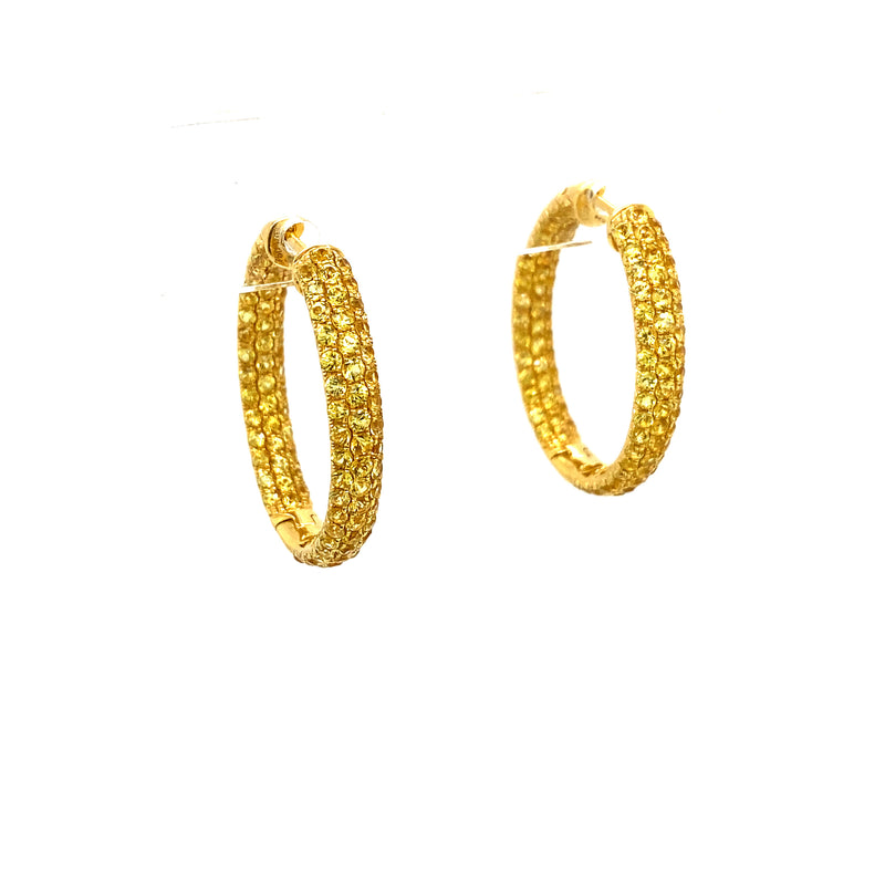 Yellow Sapphire Oval Pave Hoops