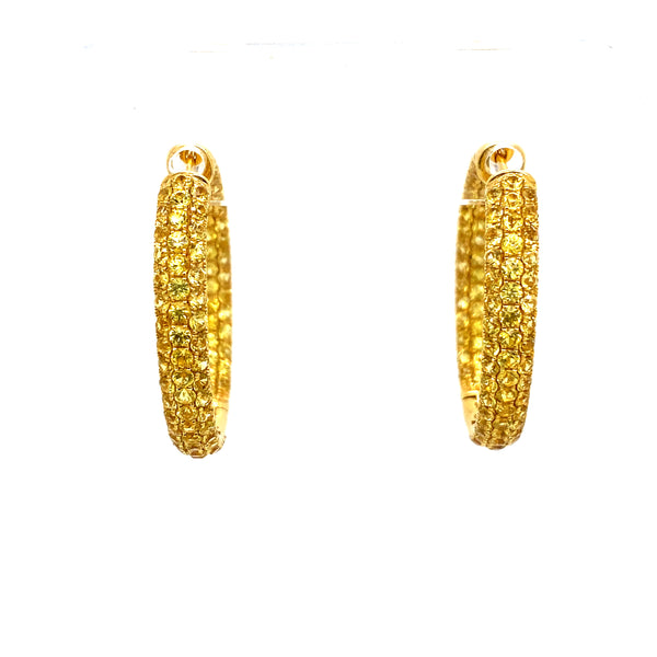 Yellow Sapphire Oval Pave Hoops