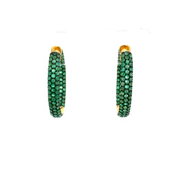 Emerald Oval Pave Hoops