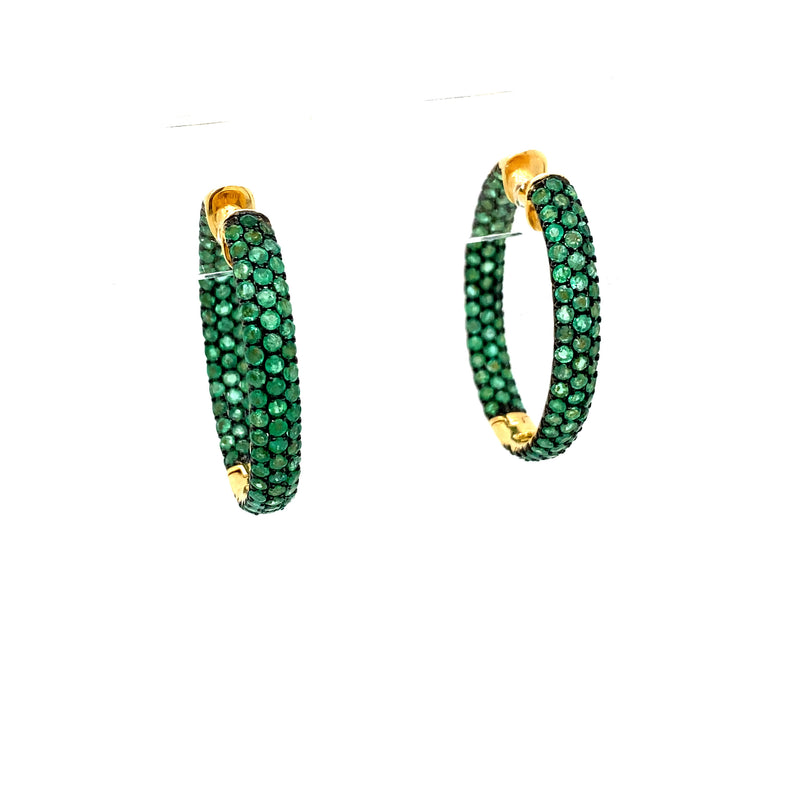 Emerald Oval Pave Hoops