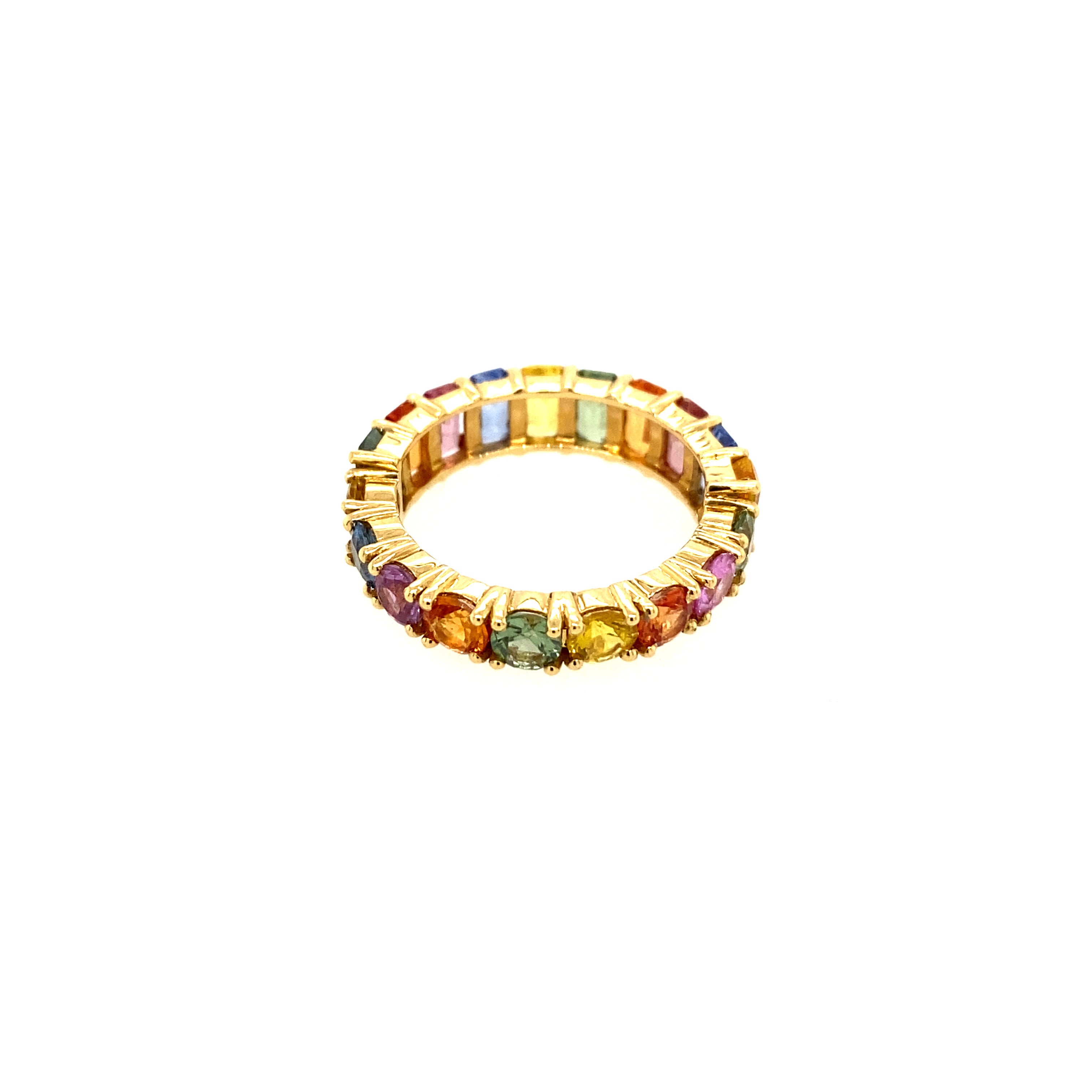 Rainbow Multi Sapphire Emerald Cut Half Half Ring