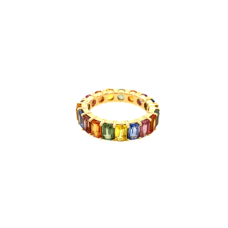 Rainbow Multi Sapphire Emerald Cut Half Half Ring