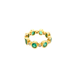 Emerald Oval and Diamond Alternate Bezel Eternity Ring