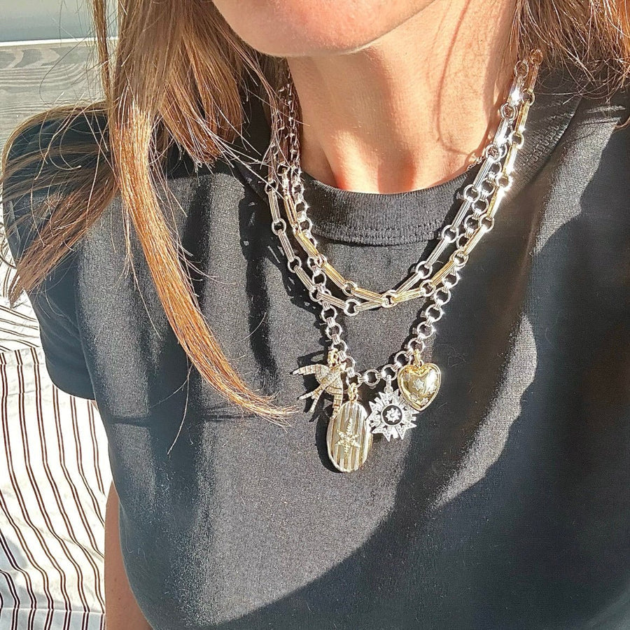 14K White Gold Diamond & Black Enamel Florence Charm