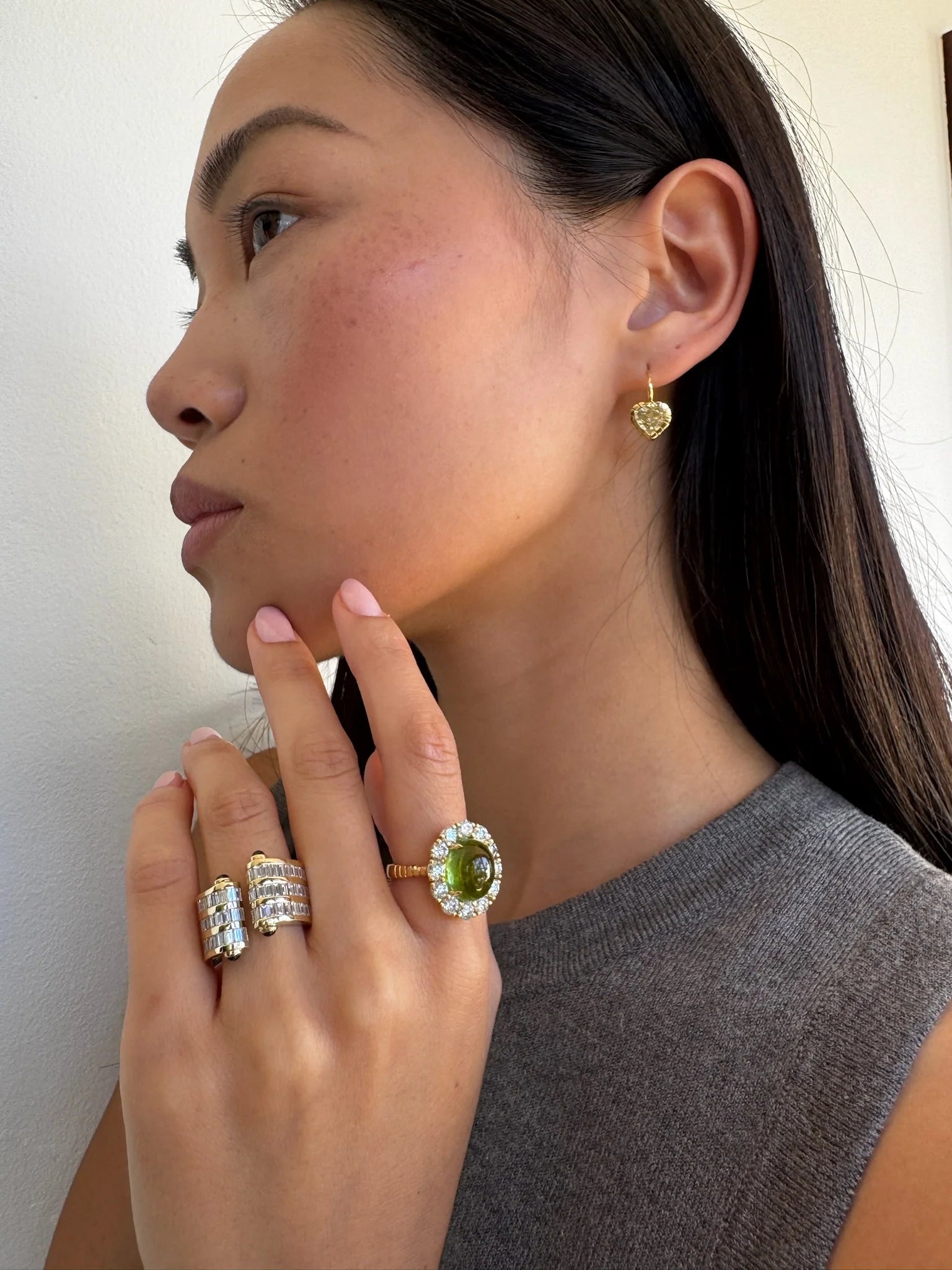 Magna Cuff Ring with Baguette Diamonds and Blue Sapphires