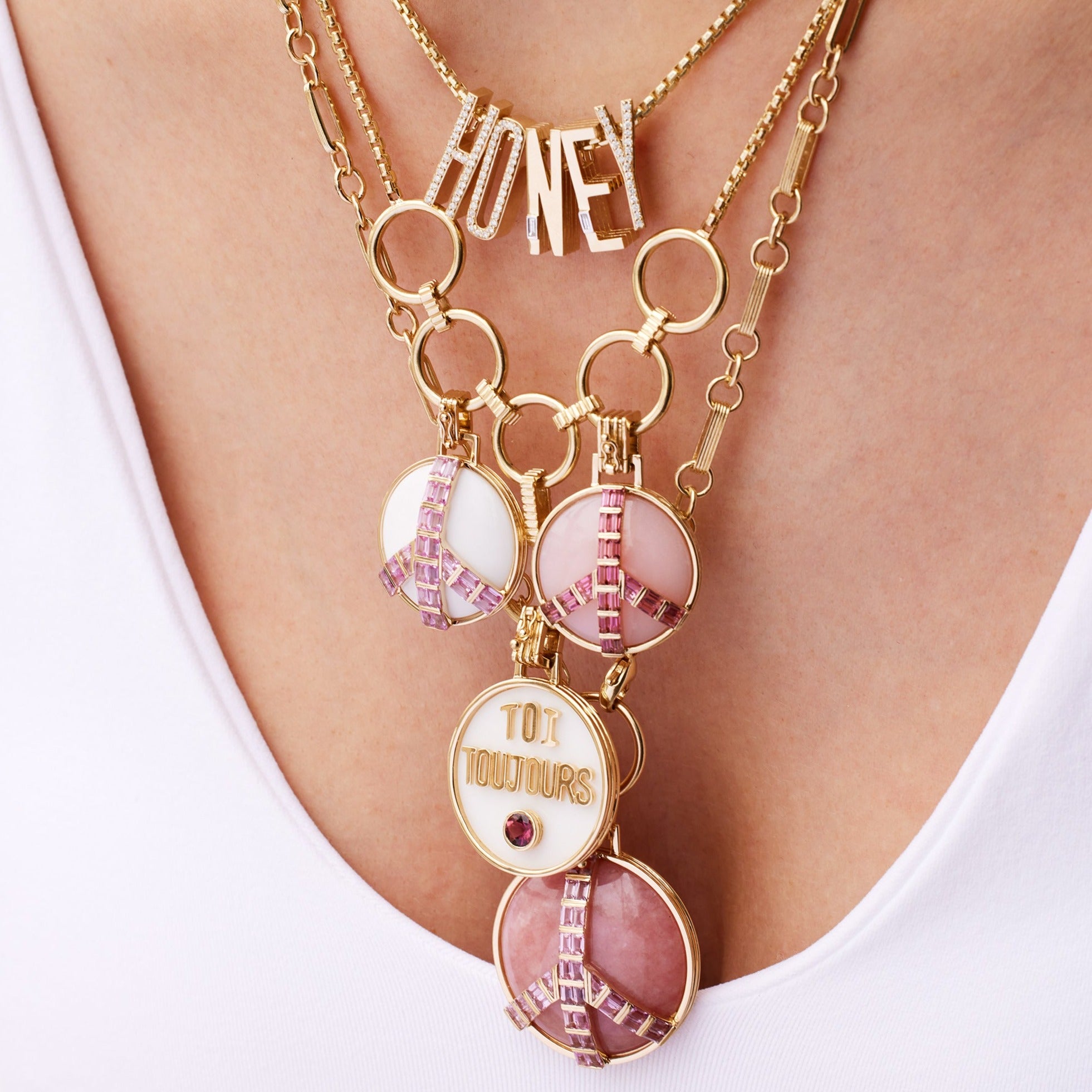 Grandsize Peace Pendant in Pink Opal and Pink Tourmaline