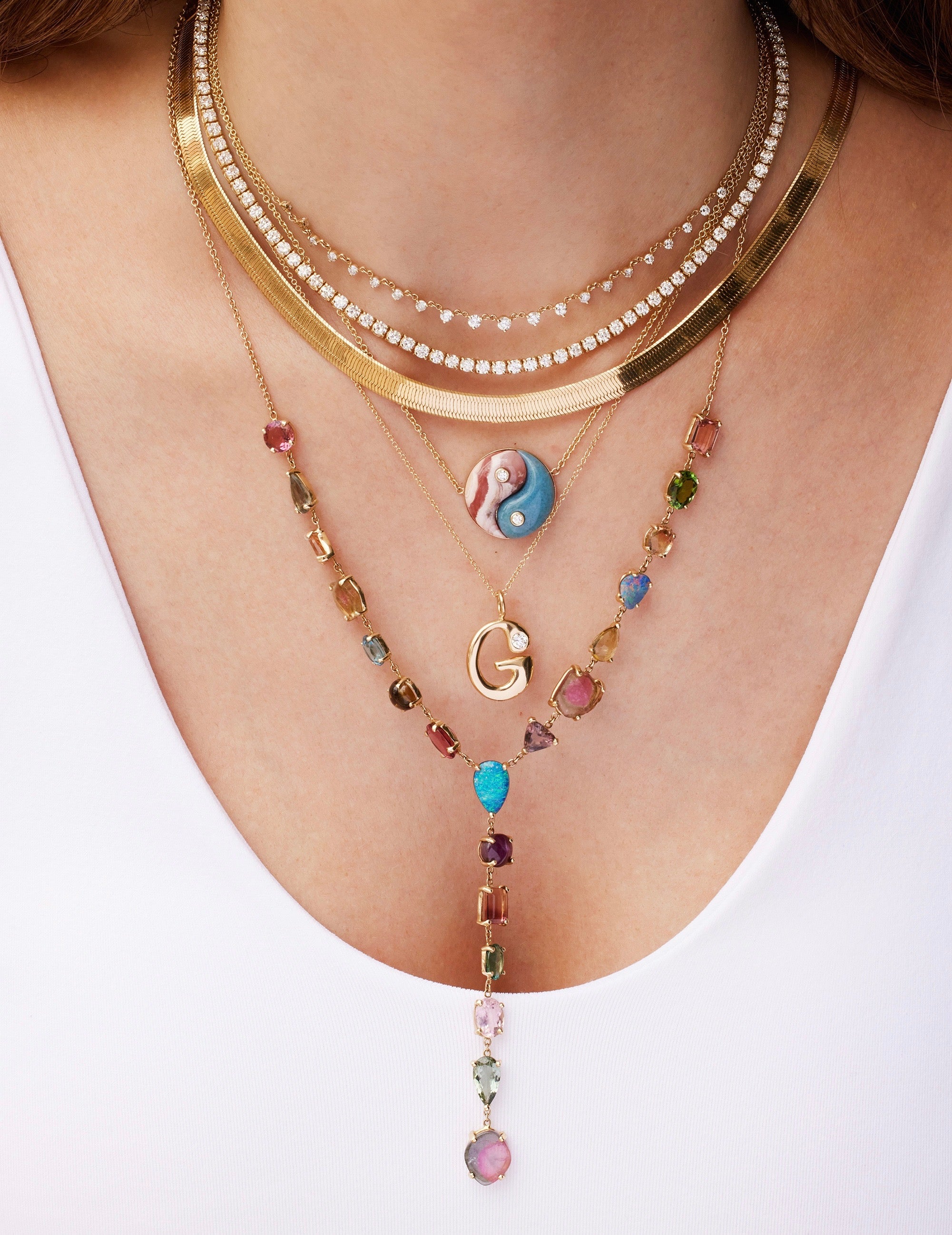 MULTI SHAPE GEMSTONE Y NECKLACE