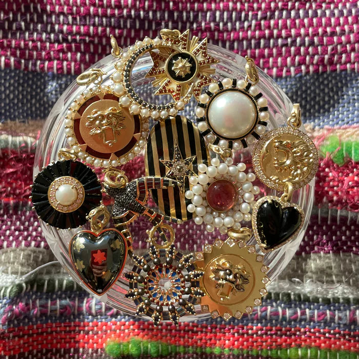 14K Black Diamond & Pearl Crescent Moon Estelle Charm