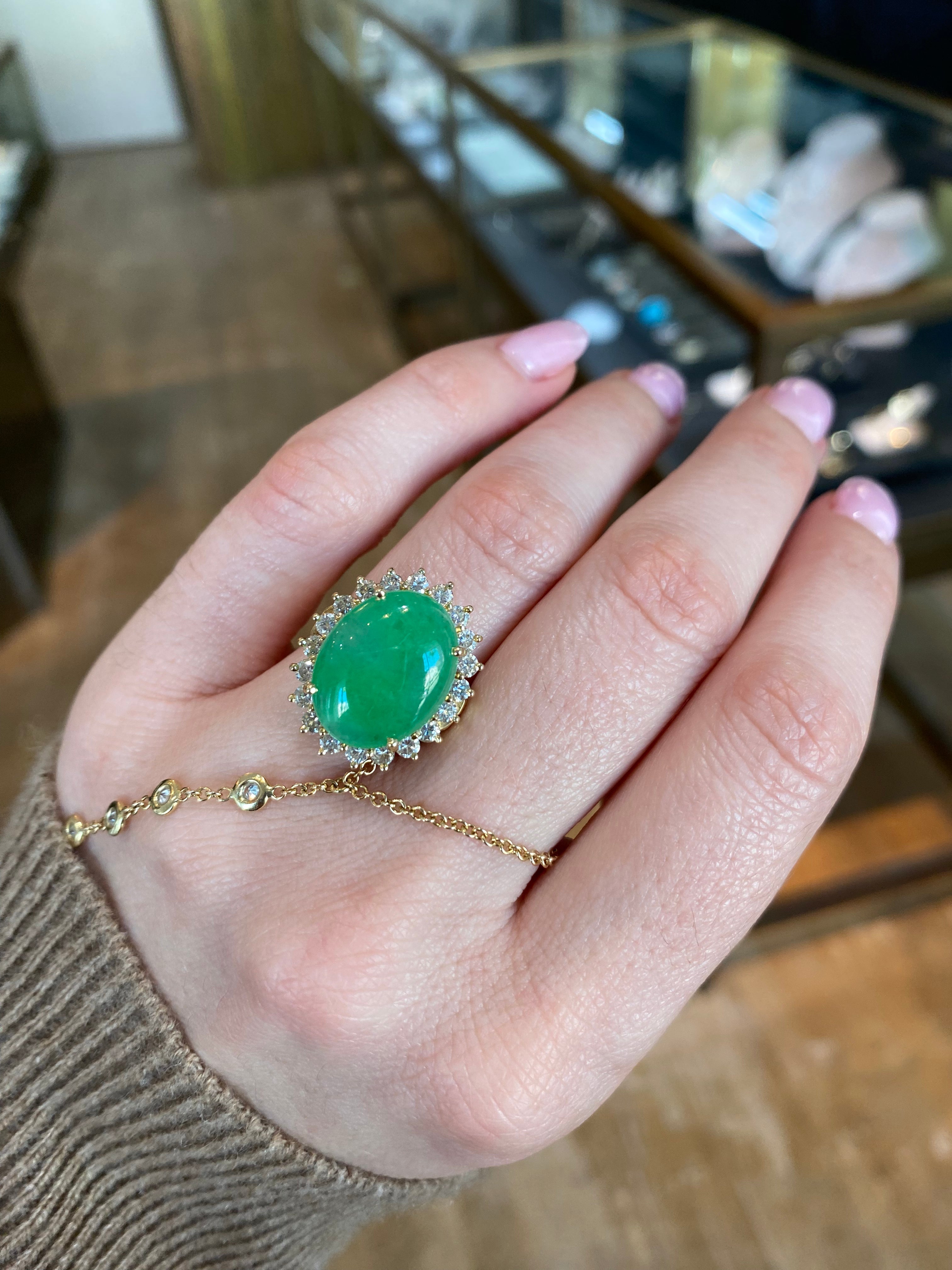 VINTAGE JADE AND DIAMOND RING