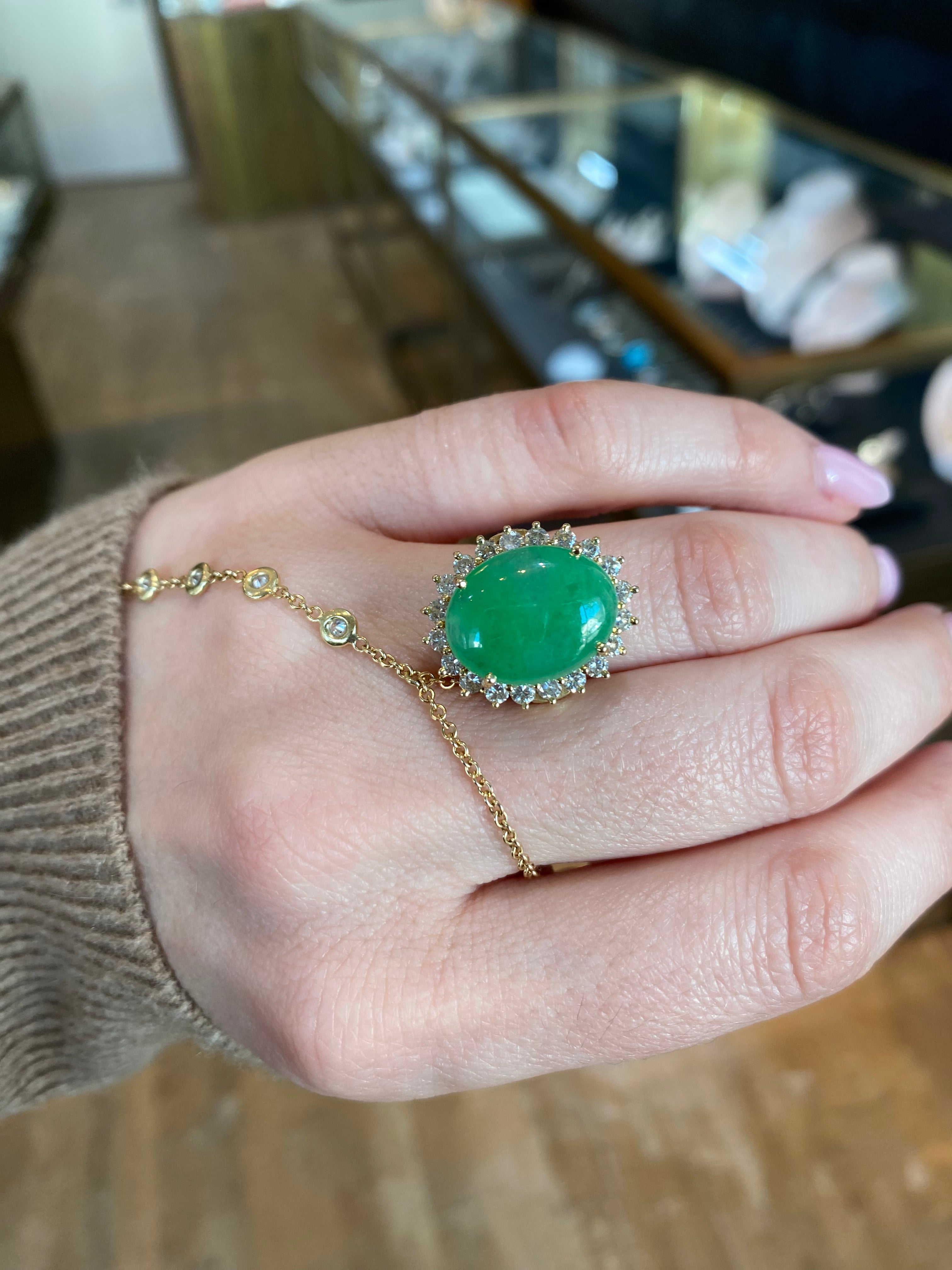 VINTAGE JADE AND DIAMOND RING