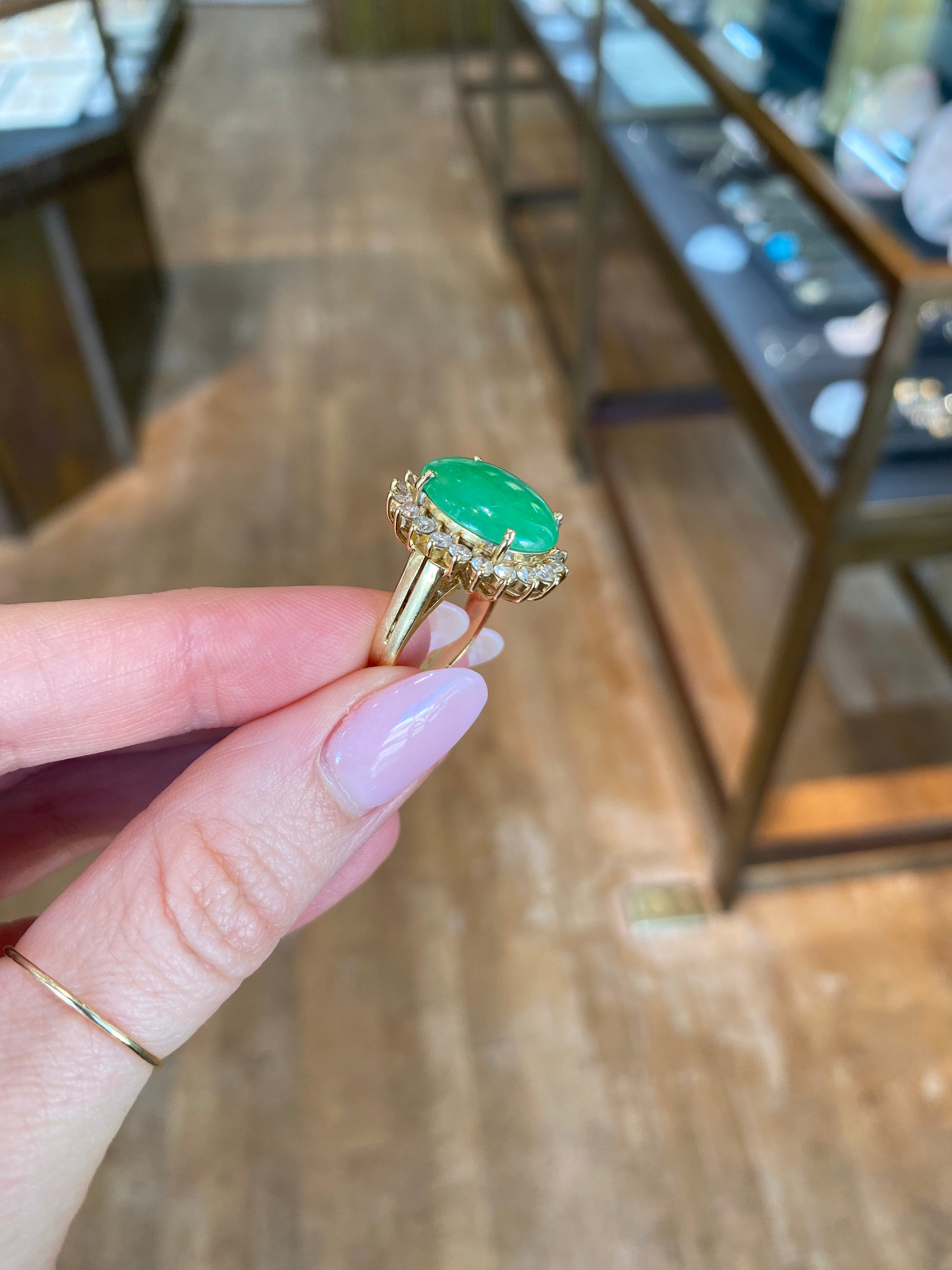 VINTAGE JADE AND DIAMOND RING