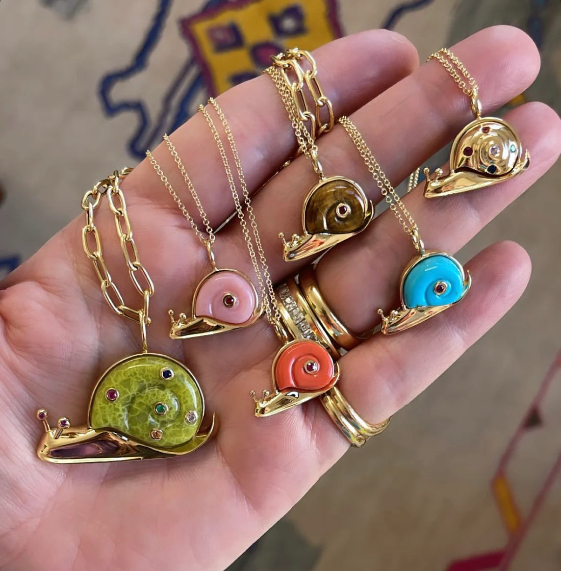 Snail Pendant with Stone Shell