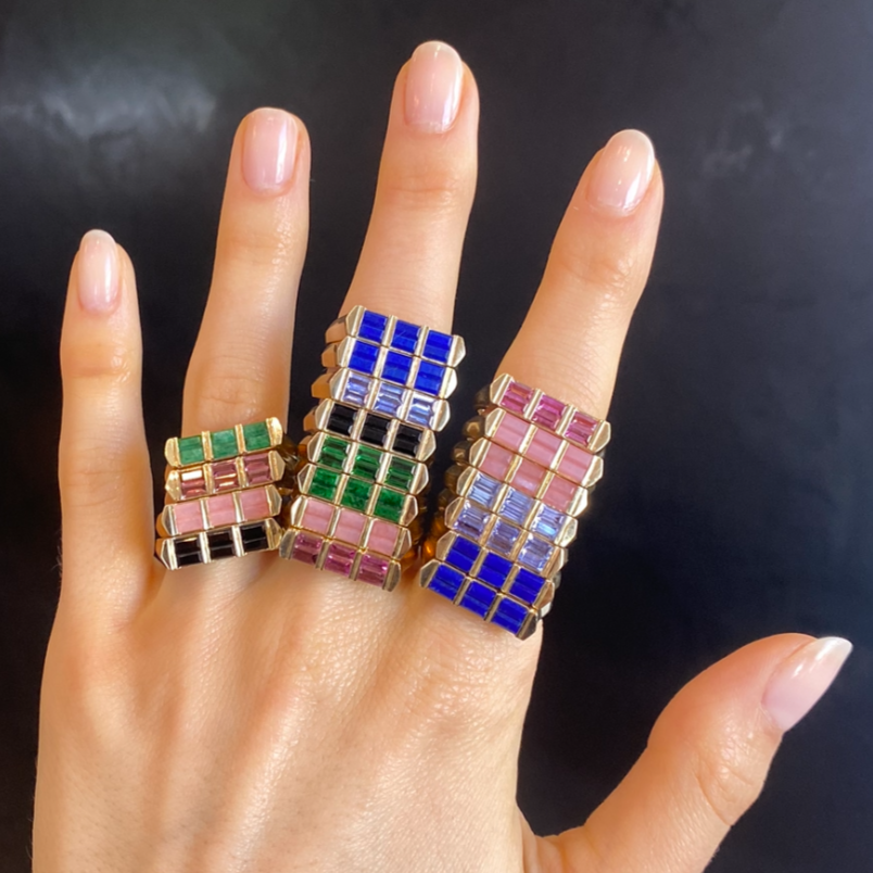 Double Baguette Stackable Tourmaline Ring