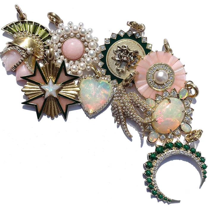 14K Gold Diamond & Opal Alana Large Heart Charm