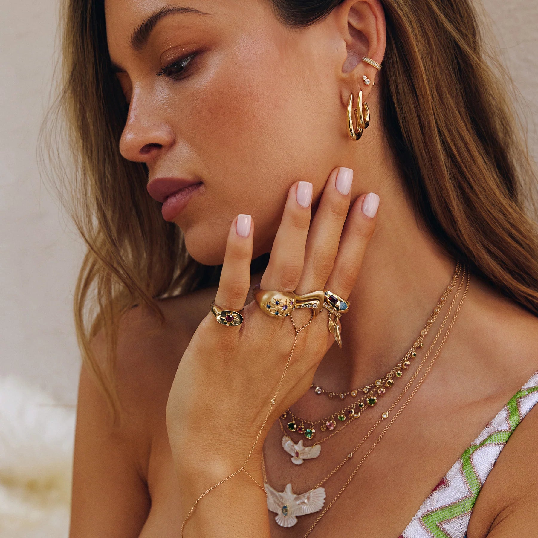 Diamond Bezel Finger Bracelet