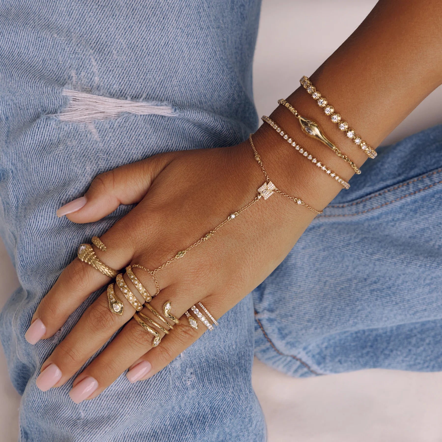 Marquise Diamond Snake Head Rolo Chain Bracelet