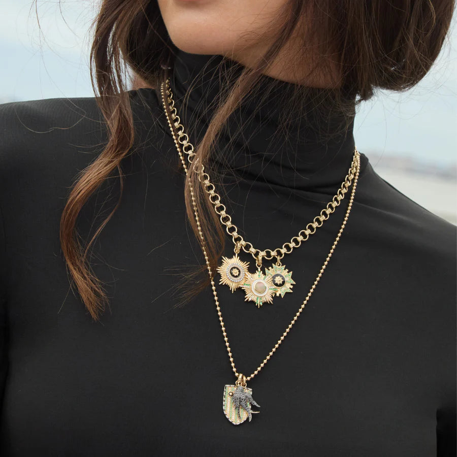 14K Gold Emerald & Enamel Florence Charm