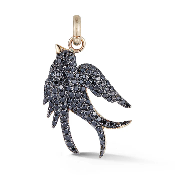 14K Gold & Black Diamond Birdie Charm