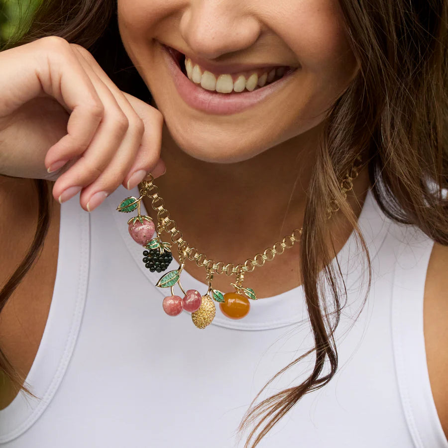 14k Gold Emerald & Bloodstone Wild Blackberry Charm