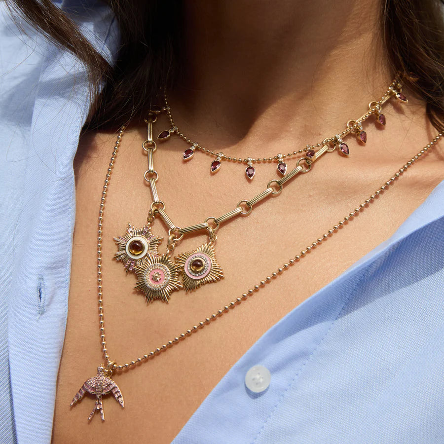 14K Gold & Pink Sapphire Evelyn Bird Charm