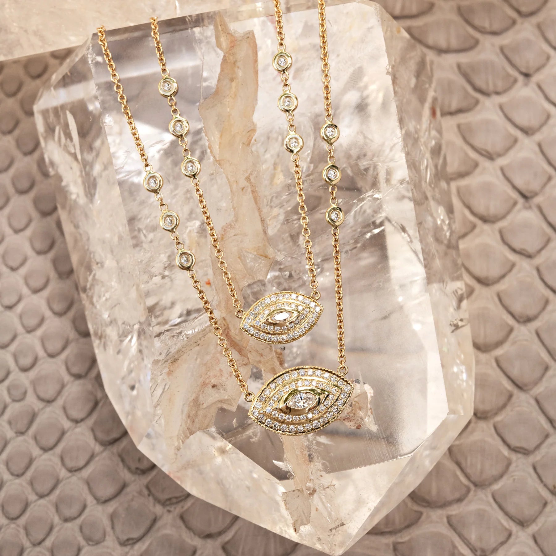 LARGE DOUBLE HALO MARQUIS EYE NECKLACE