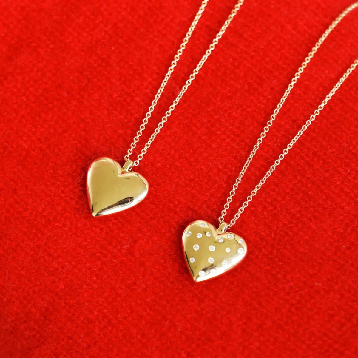 Large Reversible Diamond and Gold Puffy Heart Necklace