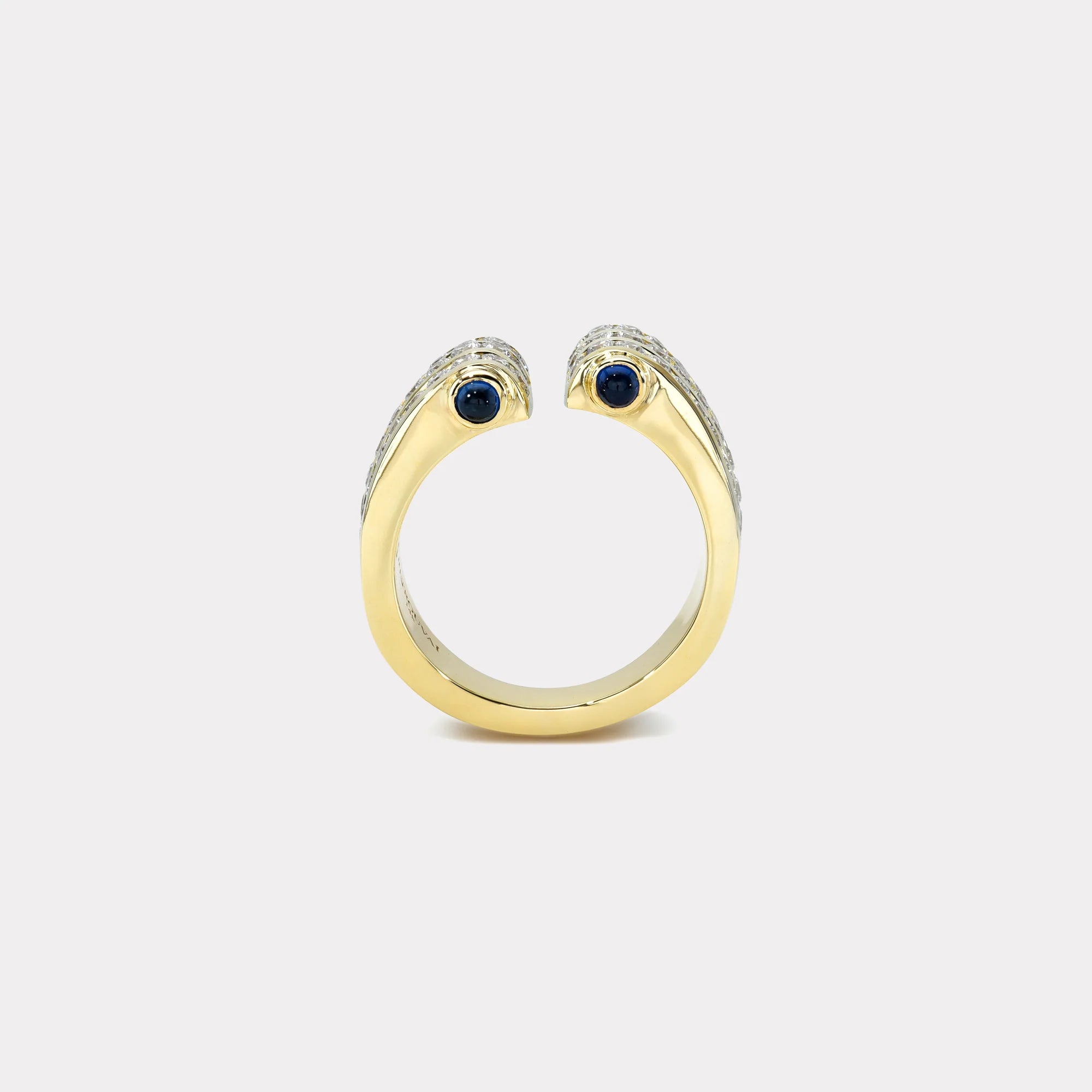 Magna Cuff Ring with Round Diamonds and Blue Sapphires