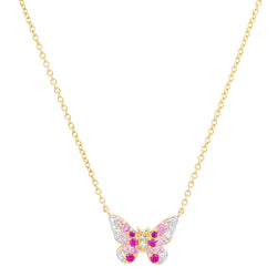Mini Pink and Diamond Ombré Butterfly Necklace